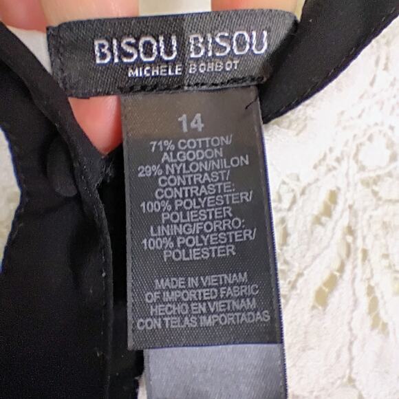 VTG Bisou Bisou Black Cream Lace Button Front Collar Dress 14 Dark Academia - Picture 4 of 8